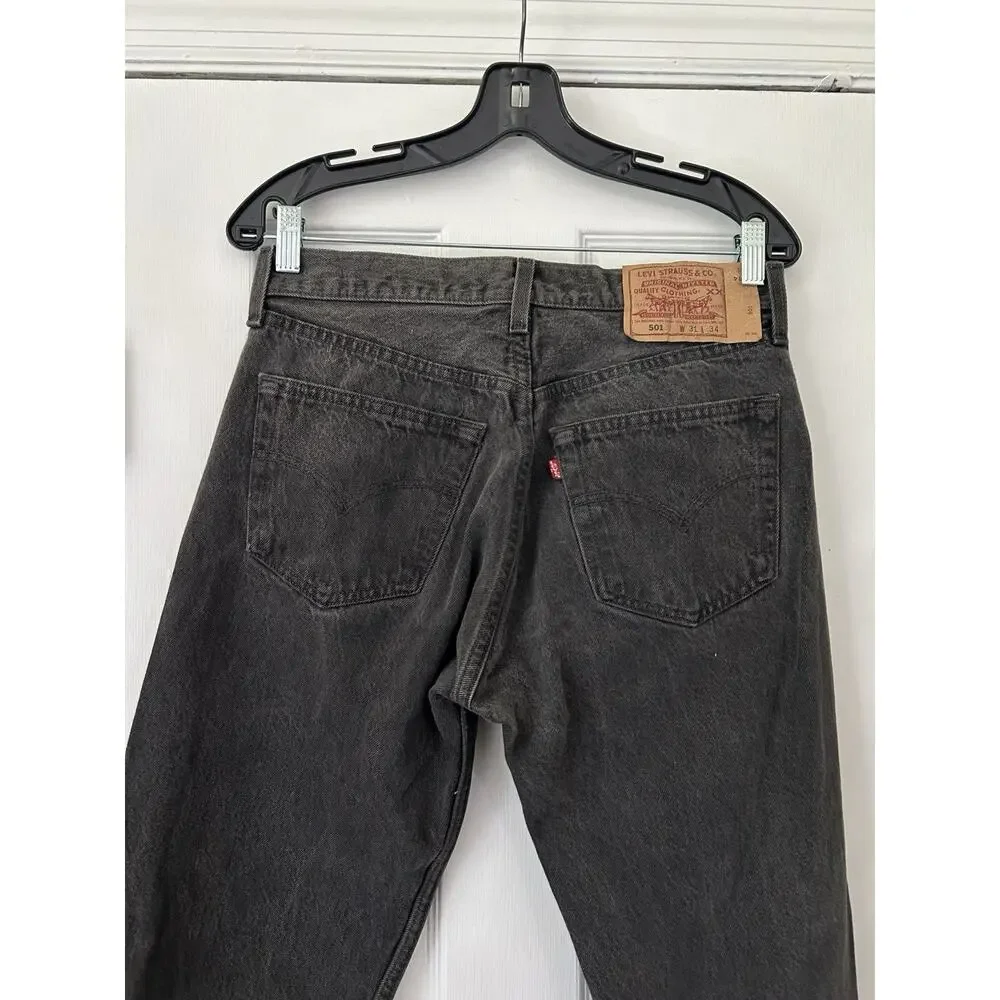 Vintage Levi’s 501 Jeans USA Made Black Denim Measures 30x34 Distressed Faded 95